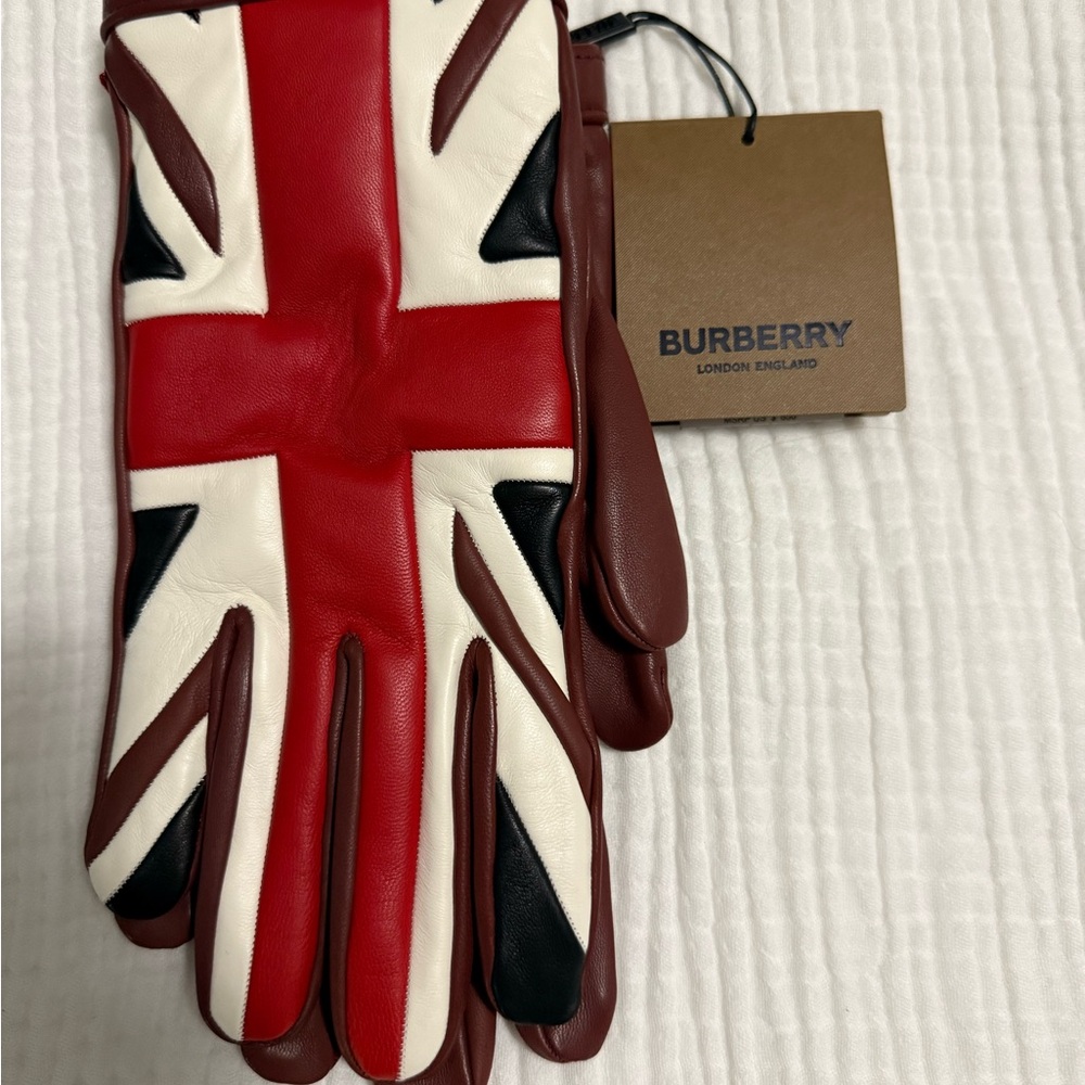 Burberry Red and White Leather Gloves